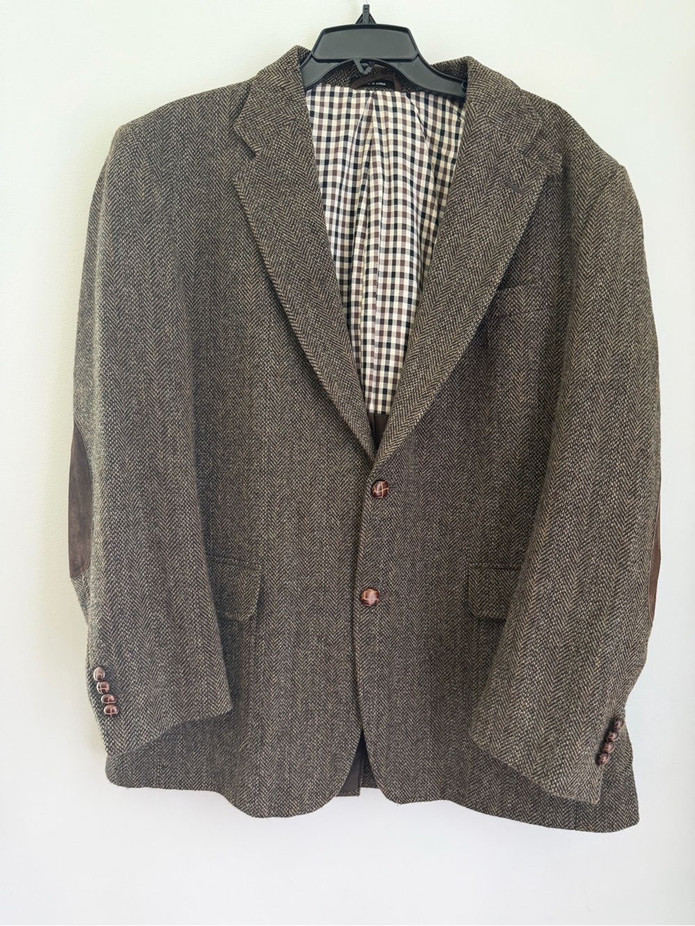 Lauren Ralph Lauren 42R Wool Herringbone Sport Coat Blazer Elbow Patches Brown